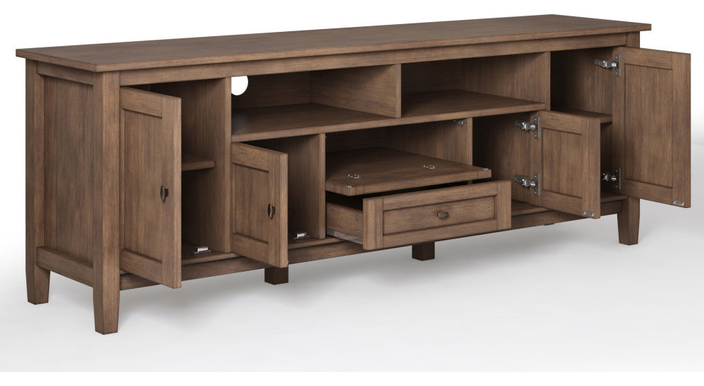 Solid Wood 72 Inch Tv Media Stand In Rustic Natural Aged Brown For Tvs Up To 80"