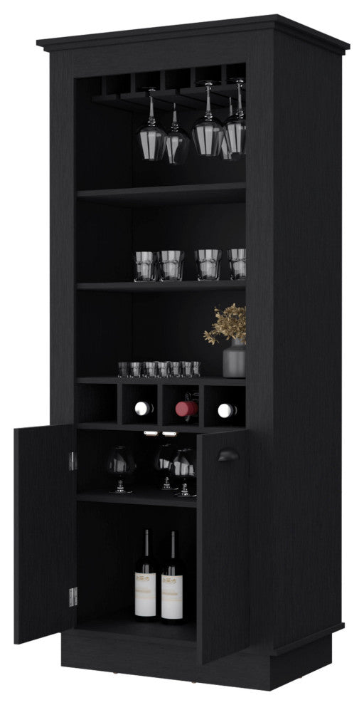 Hampton Bar Cabinet with 4-Built In Wine Rack, Glass Holder and Storage Cabinet