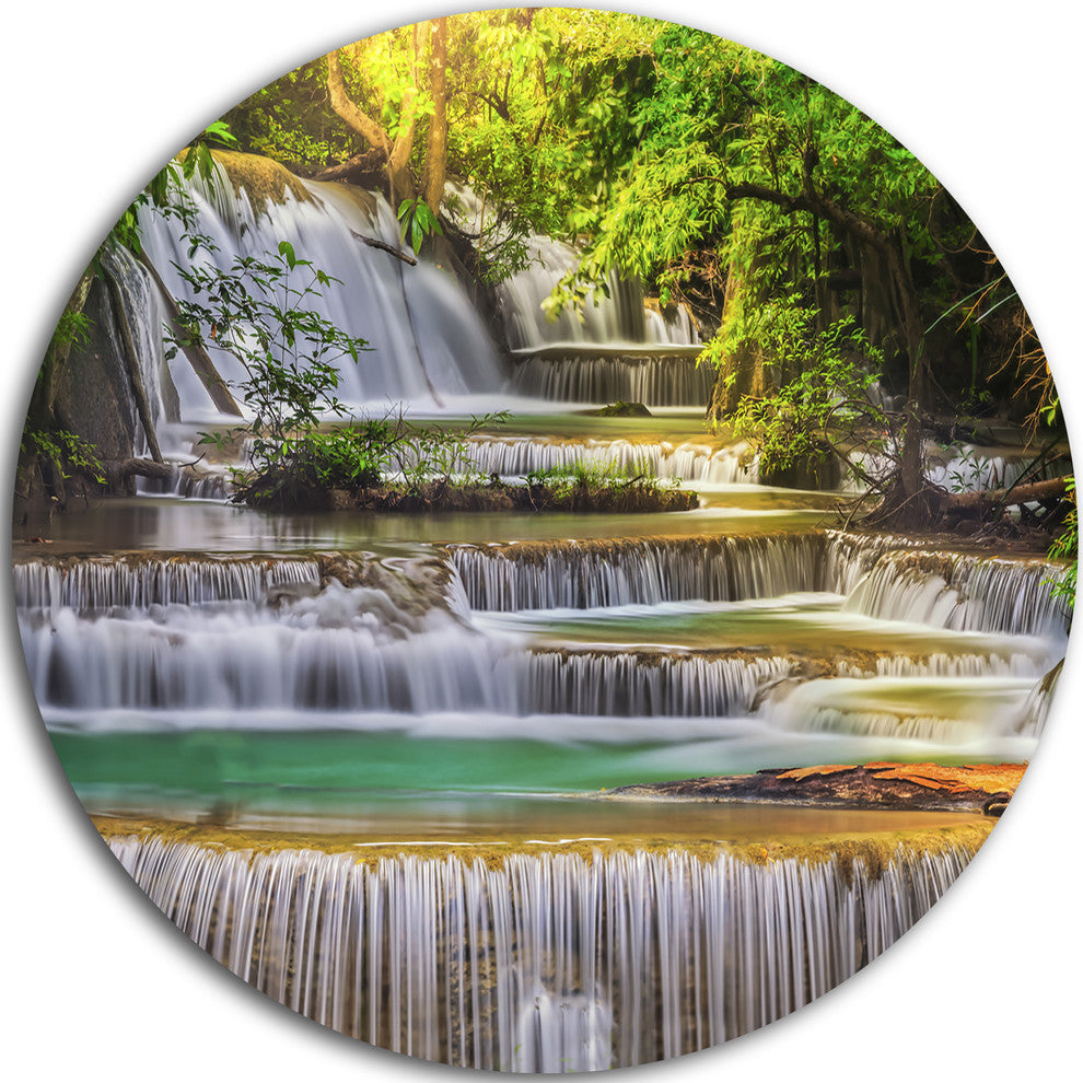 Tranquil Erawan Waterfall, Landscape Round Wall Art, 23"