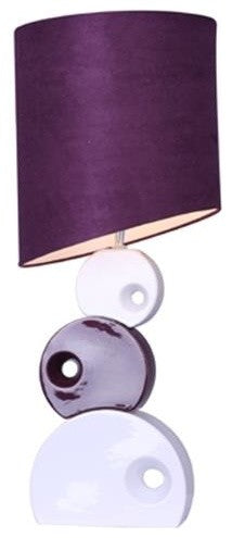 Purple and White Stacked Circle Ceramic Table Lamp With Asymmetrical Shade