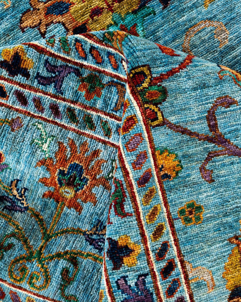 Tribal One-of-a-Kind Hand-Knotted Area Rug Light Blue, 9' 2" x 11' 4"