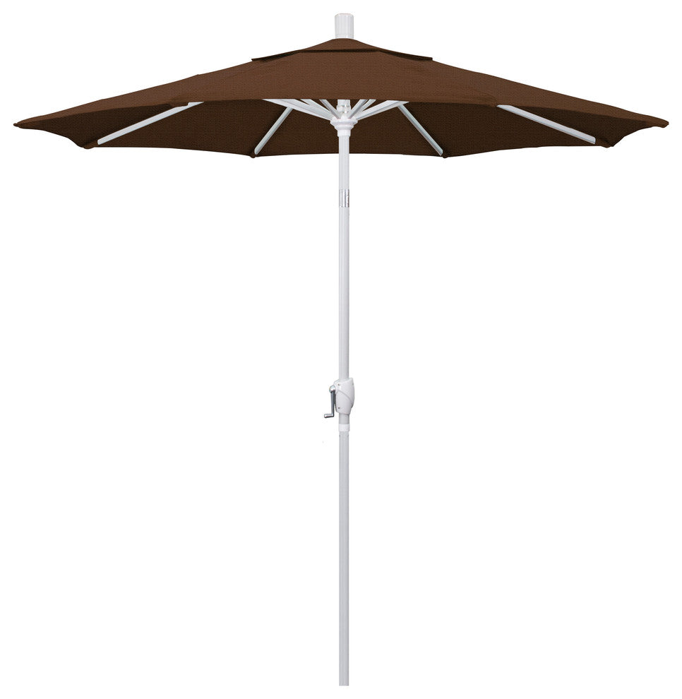 7.5' Matted White Push-Button Tilt Crank Aluminum Umbrella, Teak Olefin