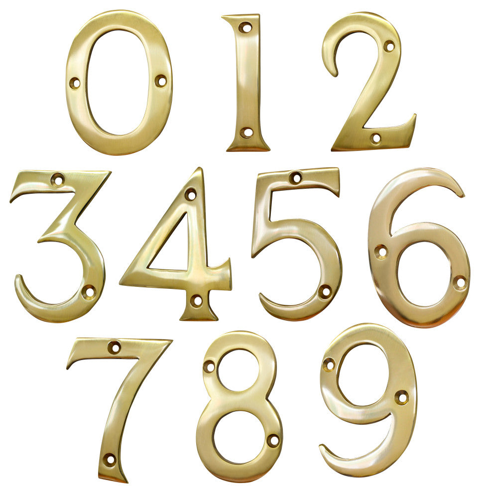 RCH Hardware Brass Modern House Number, 3-Inch, Various Finishes, Polished Brass