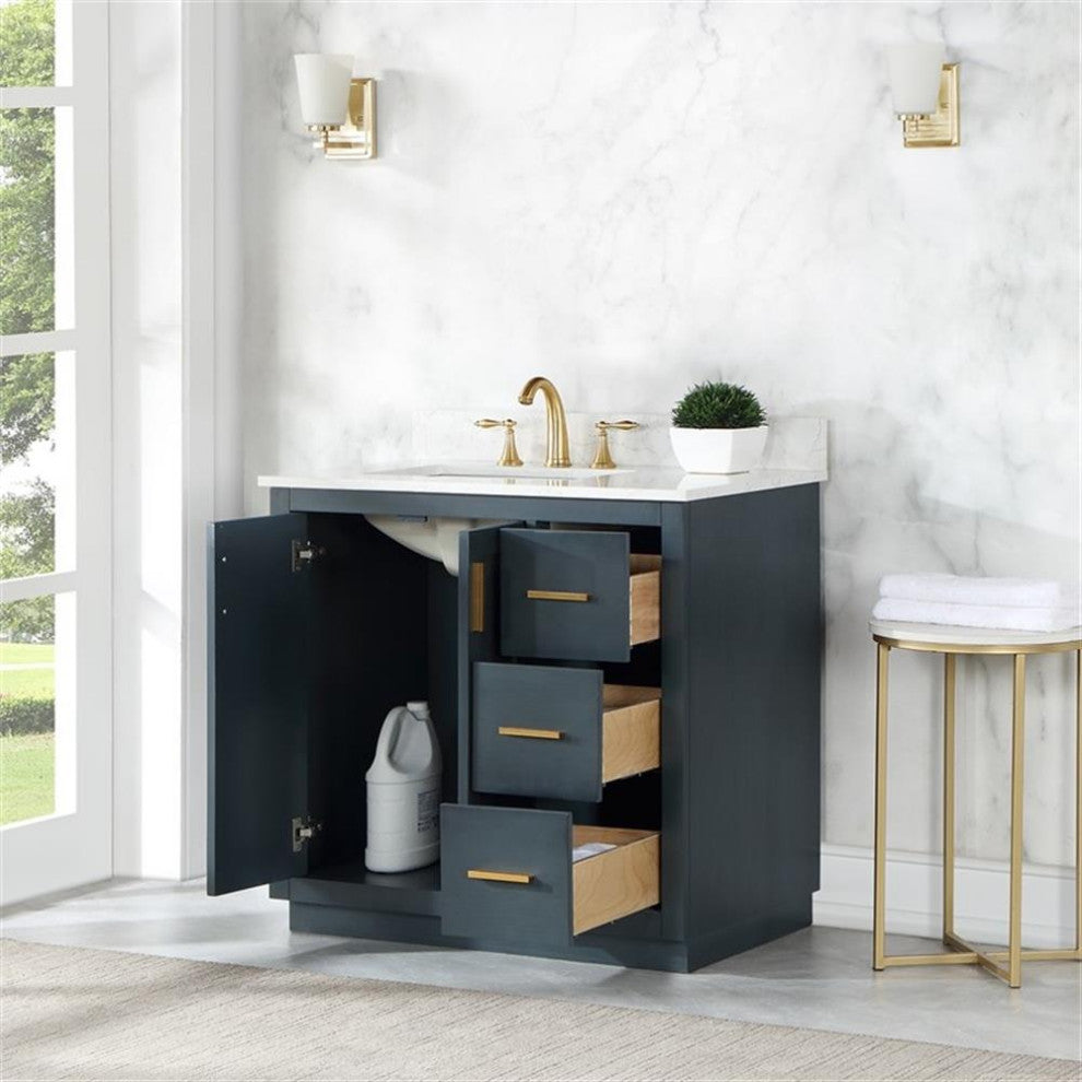 Gazsi 36" Single Bathroom Vanity Set in Charcoal Blue without Mirror