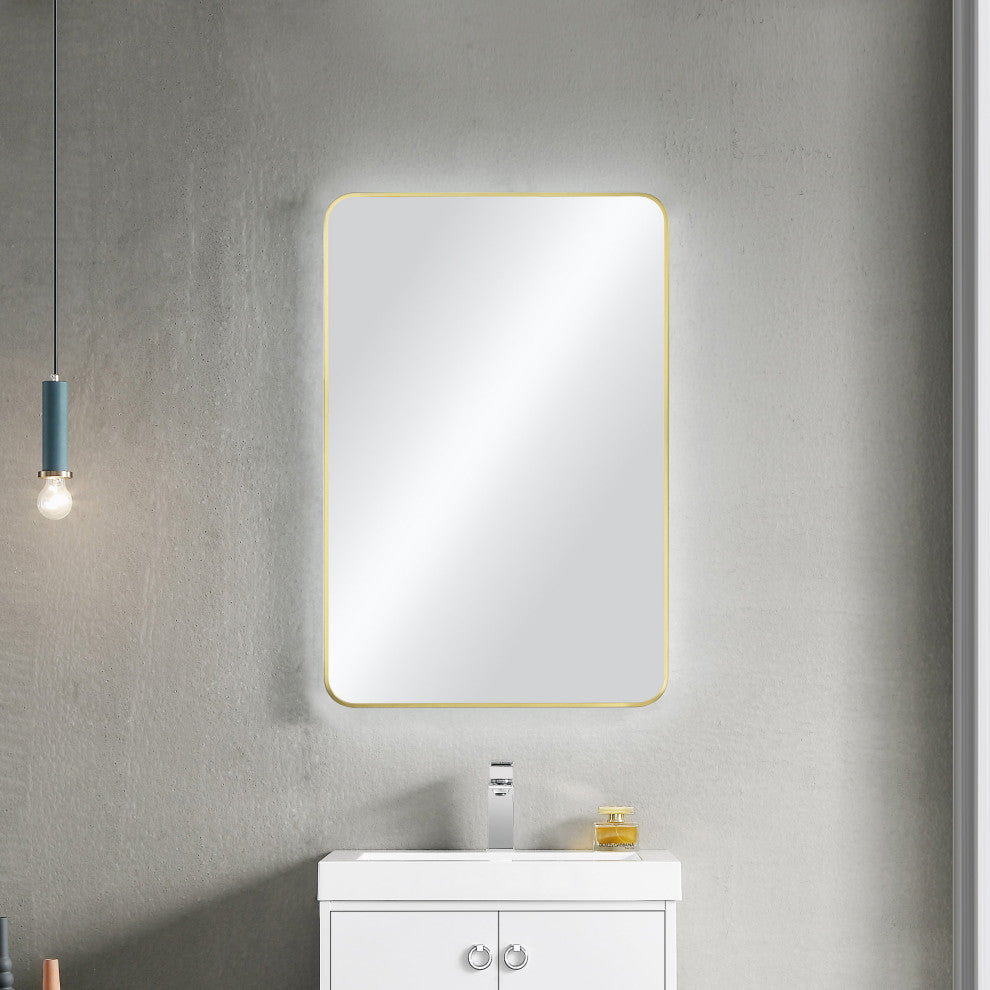 Shatterproof Wall Mount Metal Frame Mirror, FM2, Brushed Gold, 24"x36"