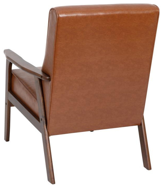 Langston Commercial Grade Upholstered Mid Century Modern Arm Chair, Cognac Leath