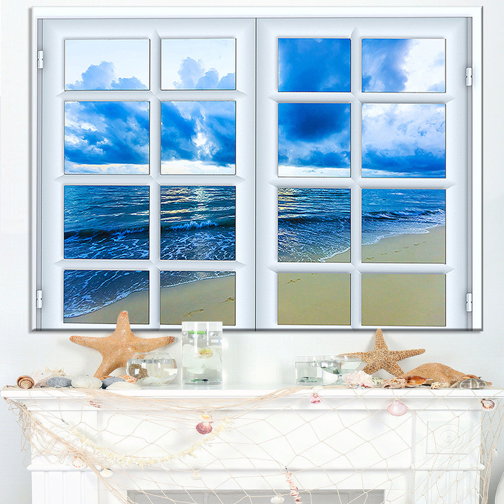 "Closed Window To Blue Seascape" Oversized Landscape Wall Art Print, 32"x16"