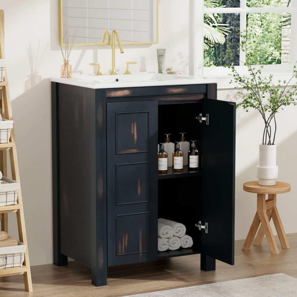 24 Inch Vintage Style Small Bathroom Vanity Combo with Ceramic Sink