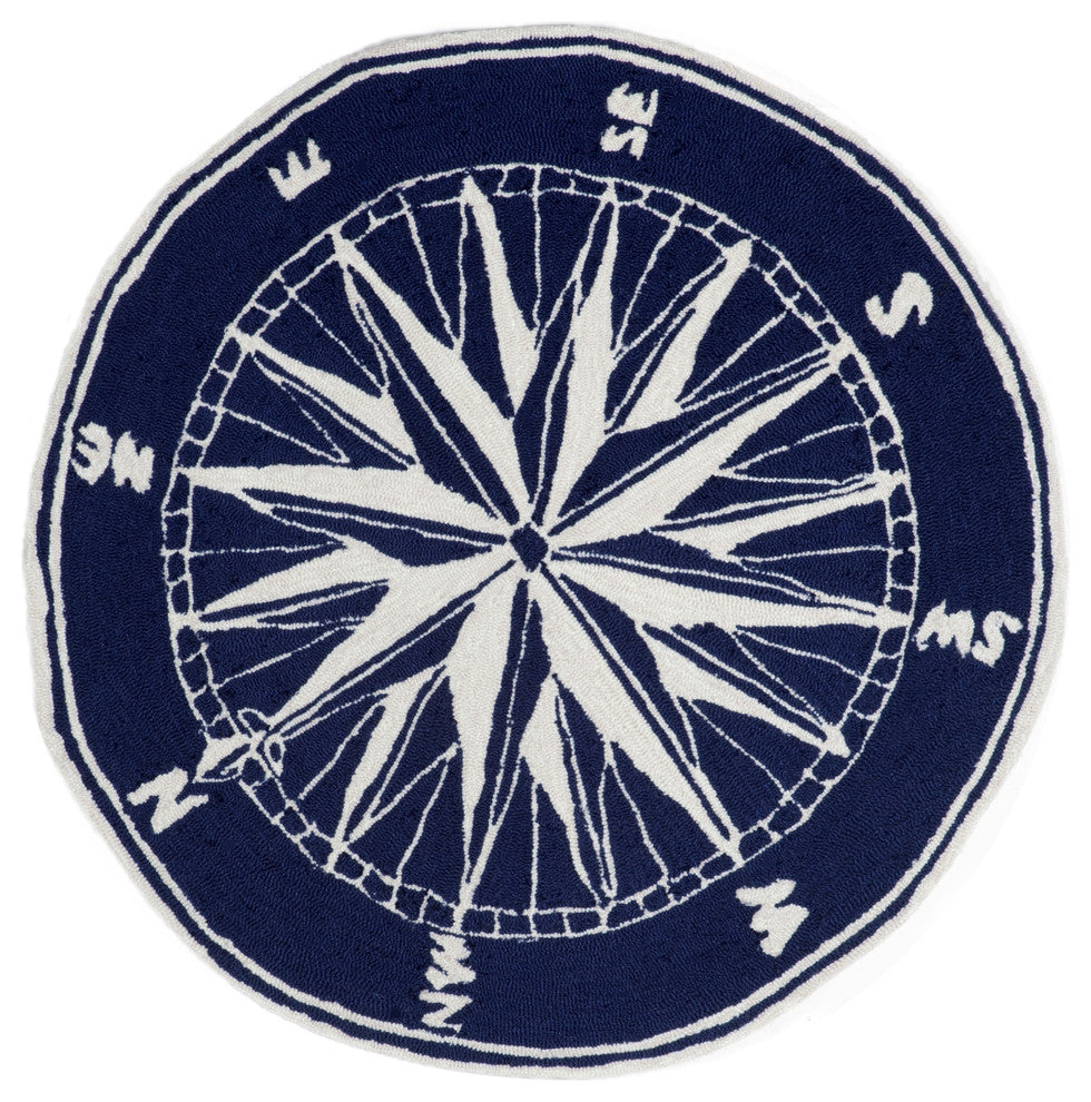 Frontporch Compass Indoor/Outdoor Rug, Navy, 3' Round