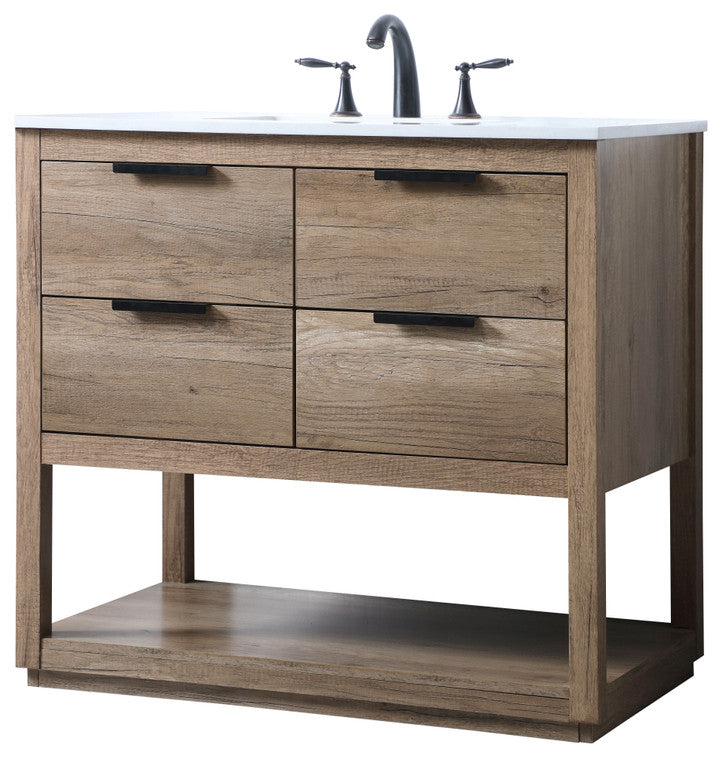 Louie 36" SIngle Bathroom Vanity, Natural Oak