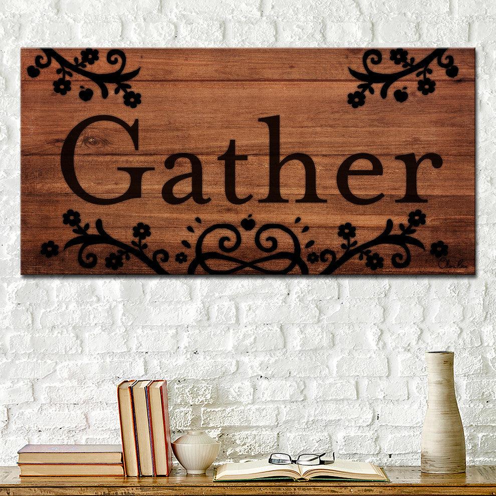 Ready2HangArt Farmhouse 'Gather' Wrapped Canvas Textual Wall Art, 24"x12"