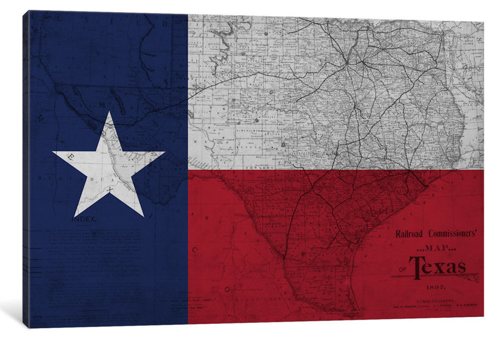 "State Flag Overlay Series: Texas (Vintage Map) II" by iCanvas, 18x12x1.5"