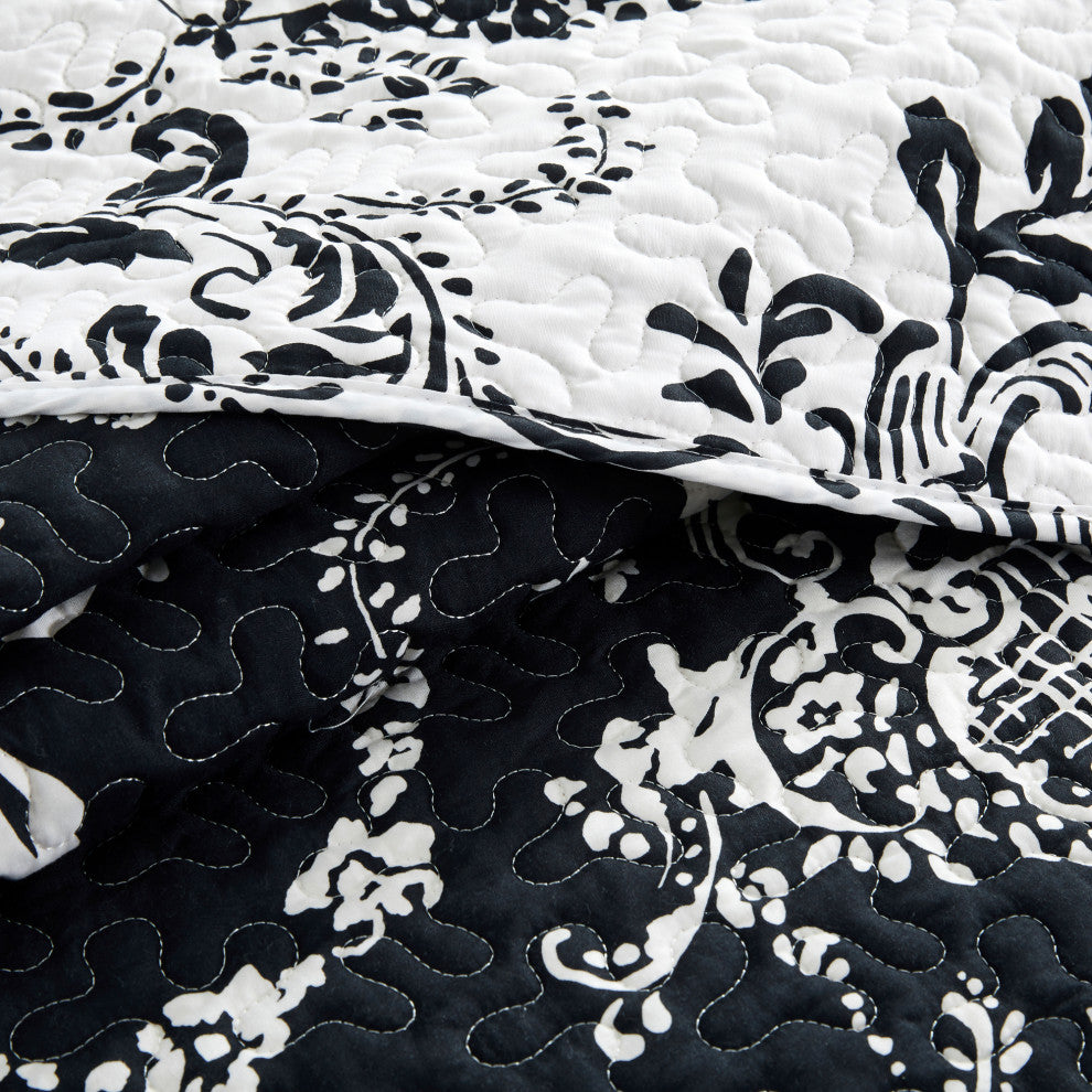 LA Boheme 5 Piece Printed Bed Spread Set, Black, Queen