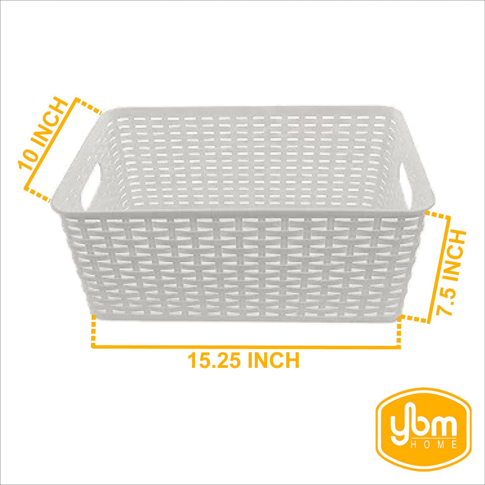 Plastic Rattan Storage Box Basket Organizer, White, Large