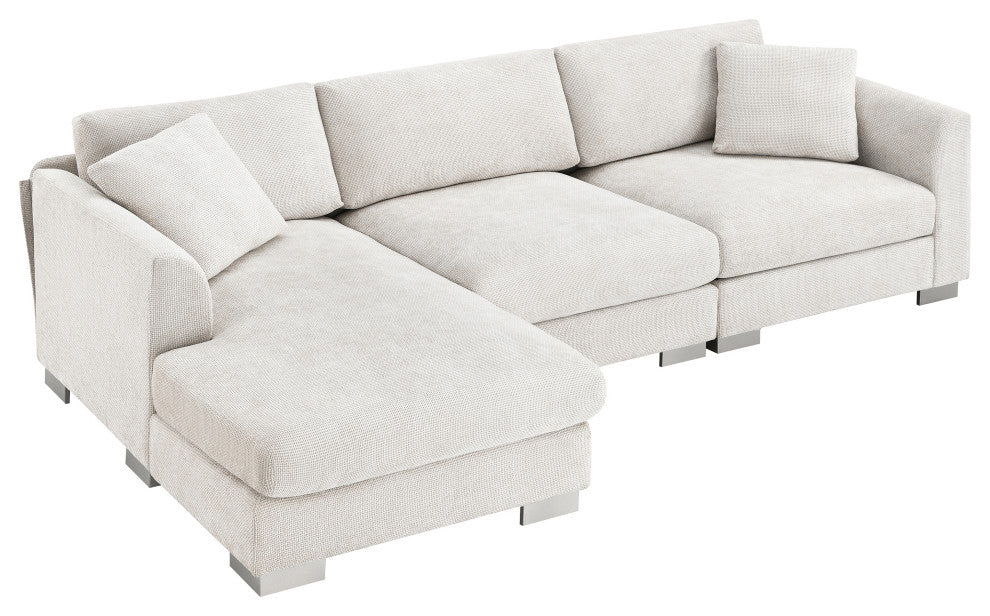 Alice L-Shaped Cloud Chenille Sectional Chaise Sofa With 2 Pillows, Minsk Gray