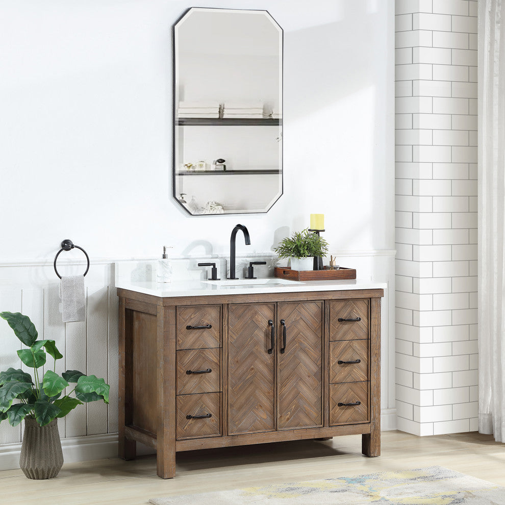 Javier Bath Vanity, Composite Stone Top, Antique Gray, 48", Single Vanity, No Mirror