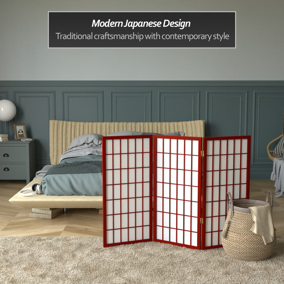 3' Tall Window Pane Shoji Screen, Rosewood, 3 Panels