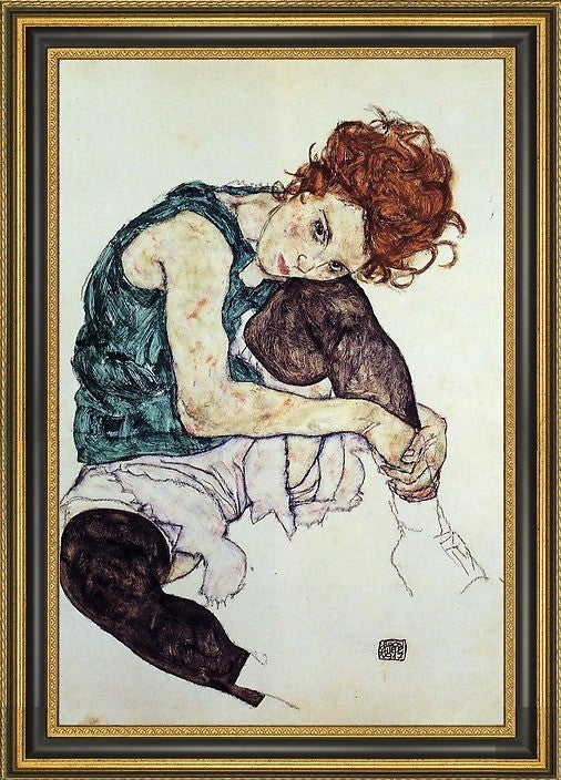Egon Schiele Seated Woman with Bent Knee - 16" x 24" Framed Premium Canvas Print