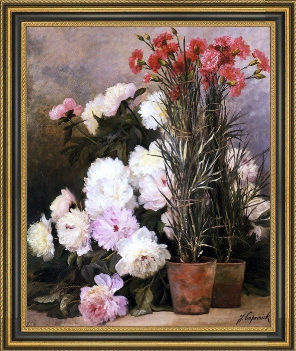 Jean Capeinick Peonies and Red Carnations Framed Premium Canvas Print, 20"x25"