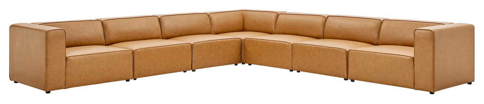 Mingle Vegan Leather 7-Piece Sectional Sofa, Tan