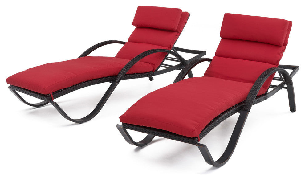 Deco 2 Piece Aluminum Outdoor Patio Chaise Lounges Chair, Cherry