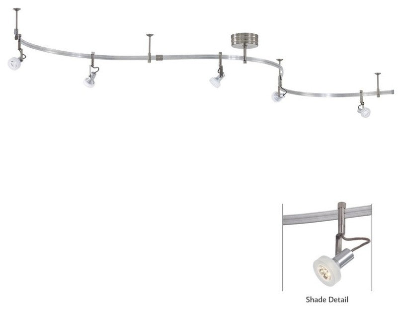 Gk Lightrail 5-Light LED Monorail Kit, Brushed Nickel With Frosted Glass