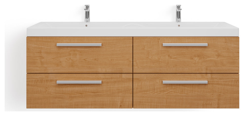 The Aeris Bathroom Vanity, Oak, 55", Double Sink, Wall Mount