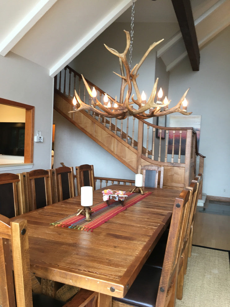 Elk Single Tier Deer Antler Chandelier Light, Extra Large, Parchment Shades