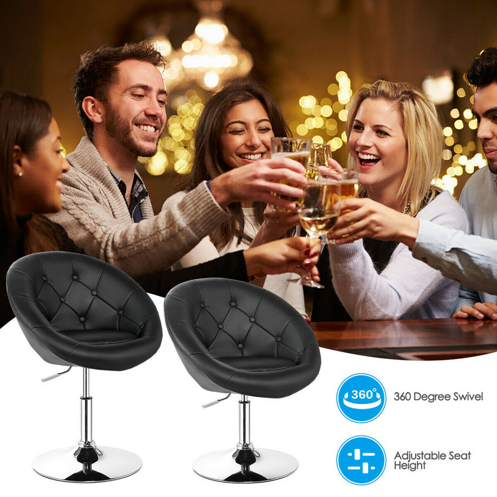 1PC Adjustable Modern Swivel Round Tufted Back Accent Chair PU Leather Black