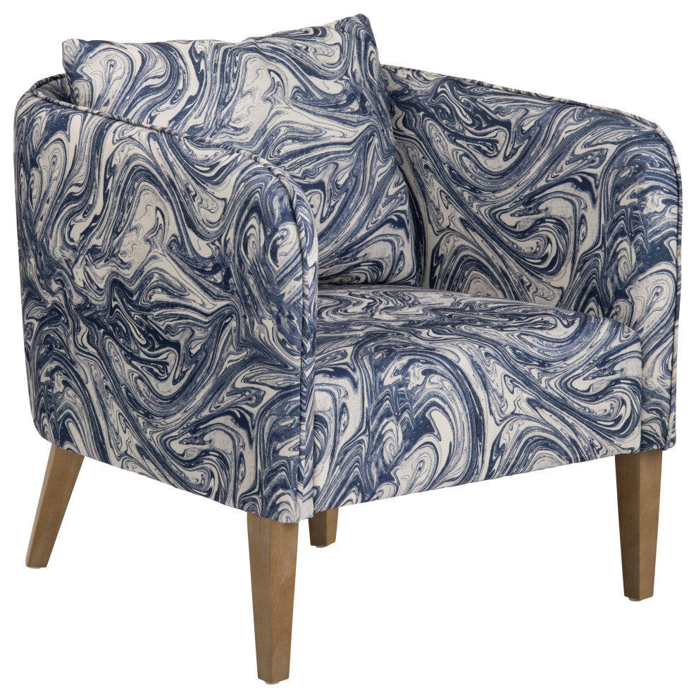 Navy Blue and White Upholstered Accent Chair