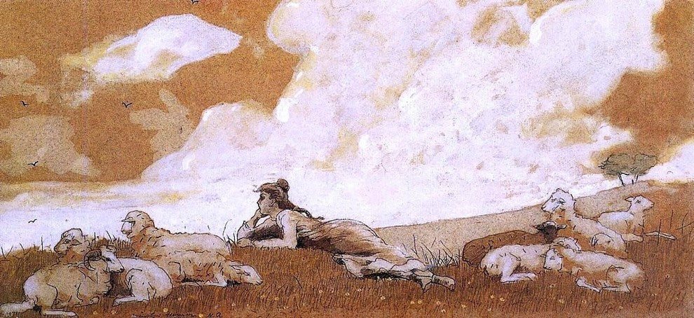 Winslow Homer Girl and Sheep - 15" x 30" Premium Canvas Print
