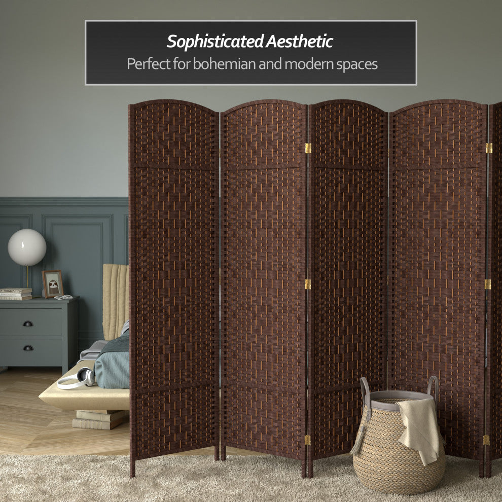 6' Tall Diamond Weave Fiber Room Divider, Dark Mocha, 6 Panel