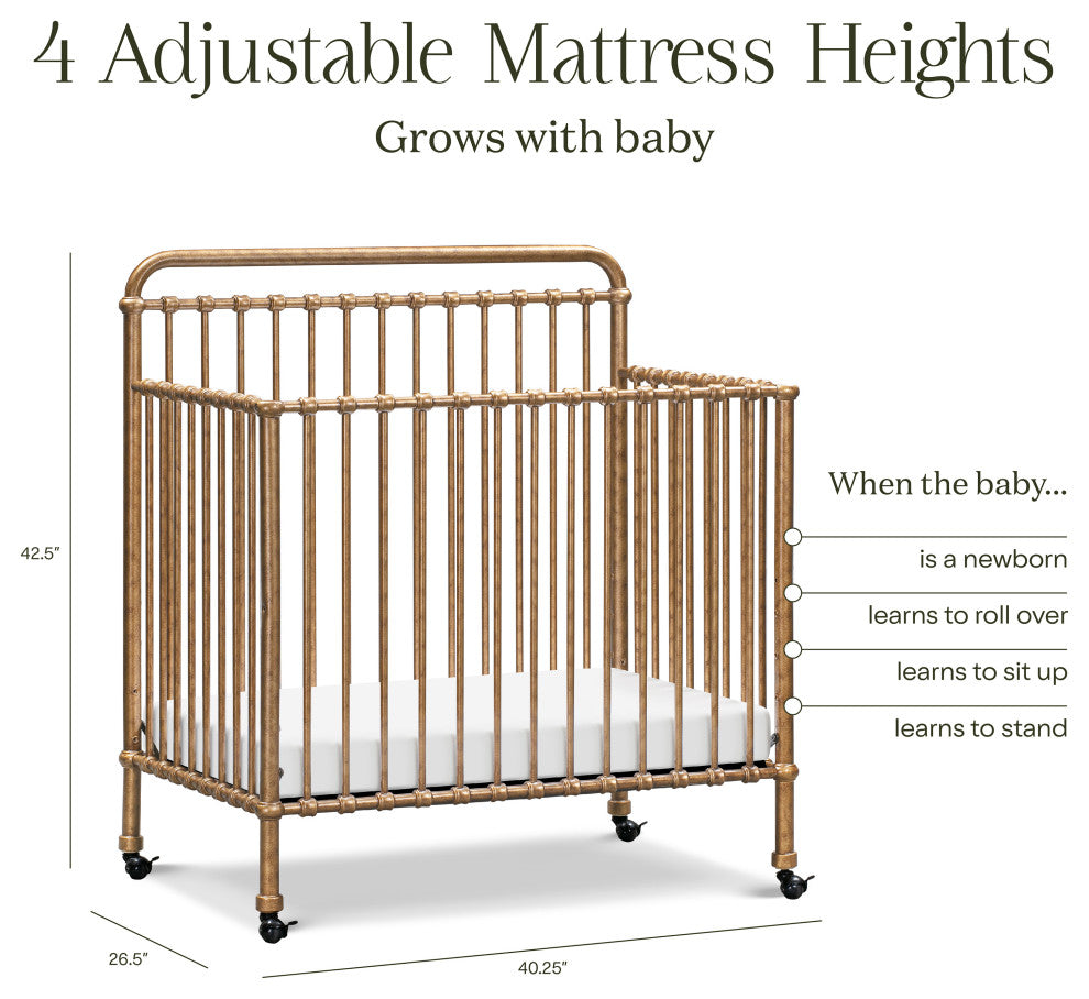 Winston 4-in-1 Convertible Mini Crib, Vintage Gold