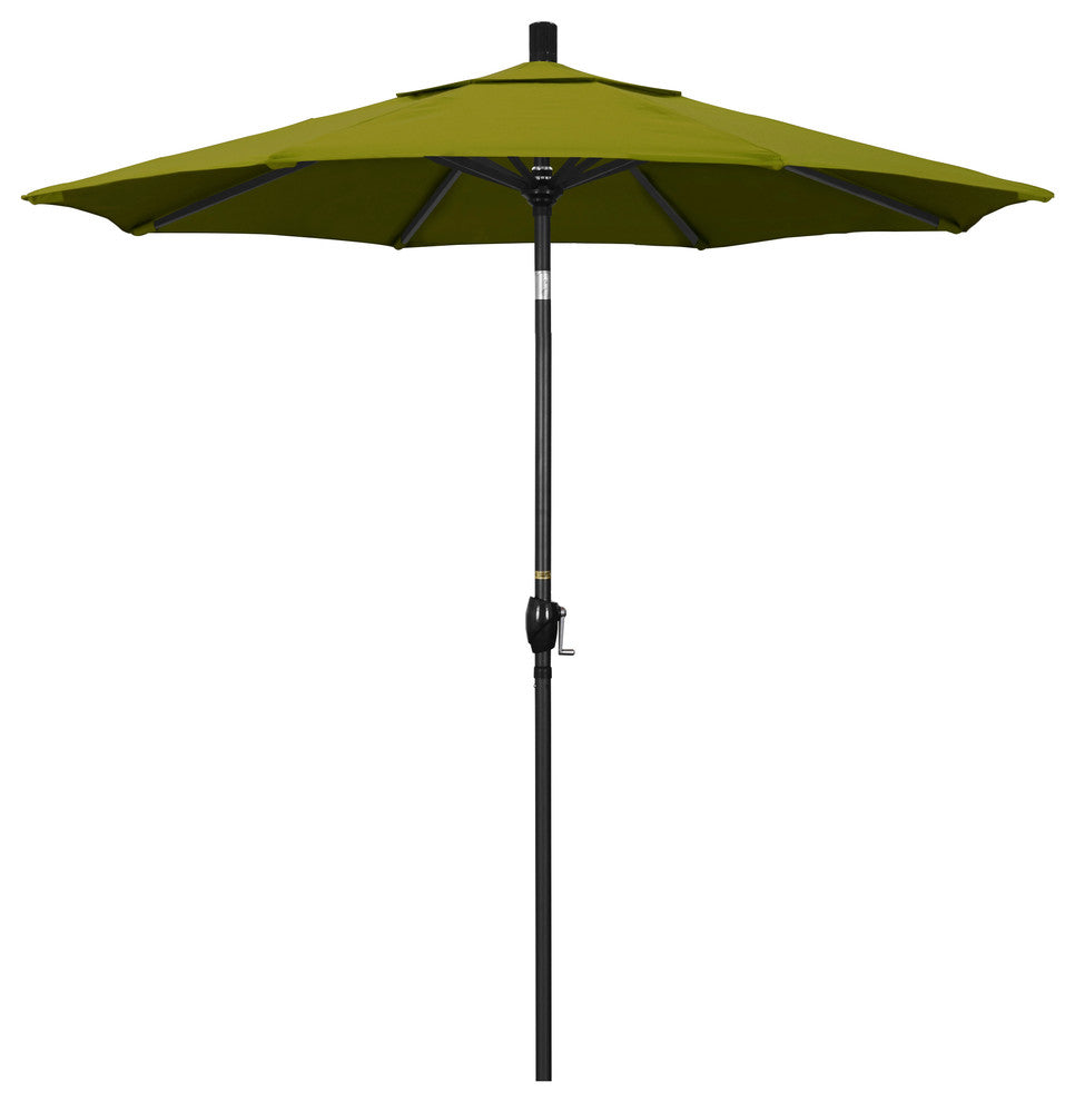 7.5' Matted Black Push-Button Tilt Crank Aluminum Umbrella, Ginkgo Pacifica