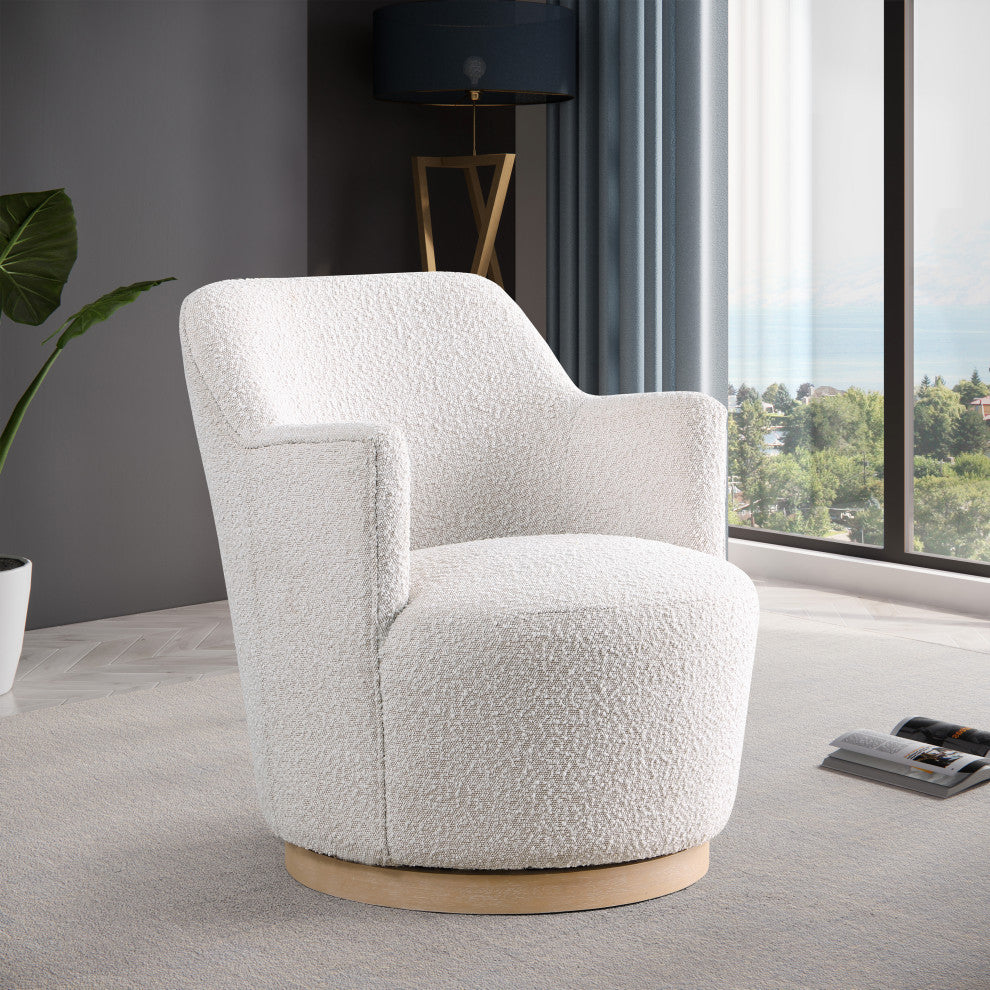 Clarita Swivel Accent Chair, Cream, Boucle Fabric