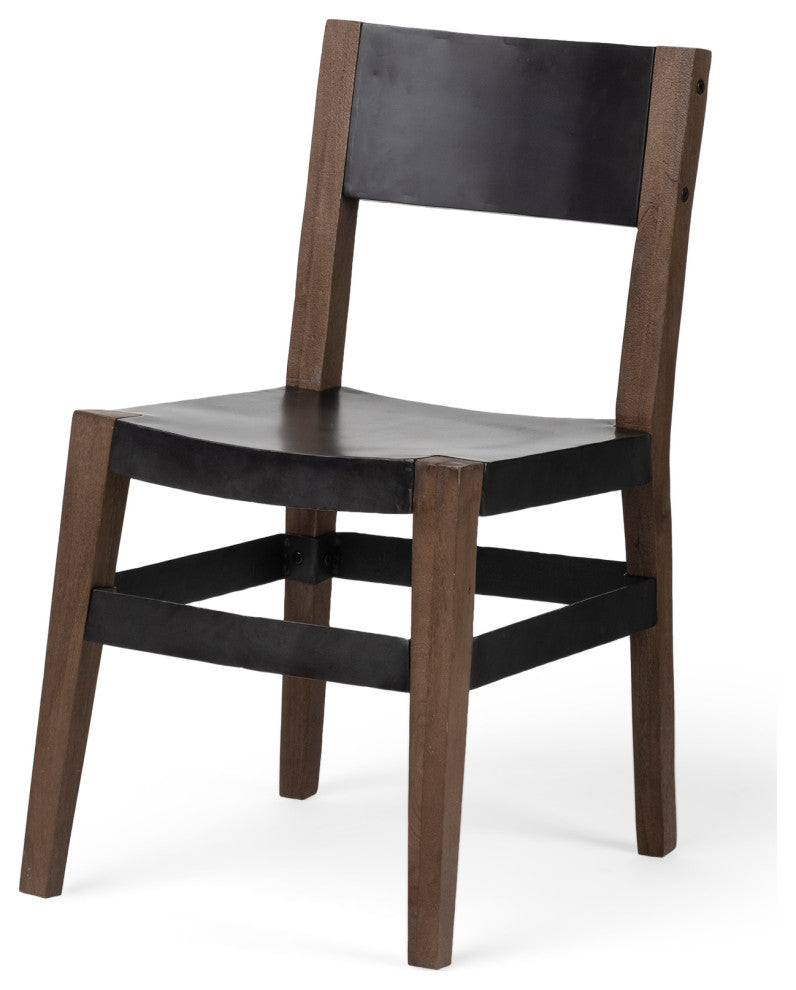 Nell Black Iron Seat With Medium Brown Solid Wood Frame Dining Chair