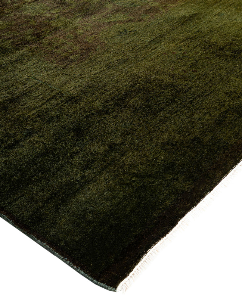 Overdyed One-of-a-Kind Hand-Knotted Area Rug Green, 9' 0" x 12' 1"