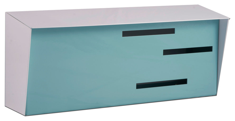 Mid Century Modern Mailbox, White and Robin Egg