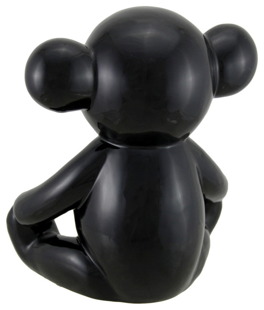 Glossy Black Ceramic Teddy Bear Statue 6 Inch
