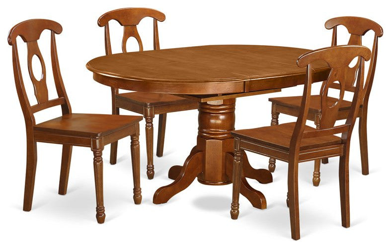 East West Furniture Avon 5-piece Wood Table and Dining Chair Set in Saddle Brown