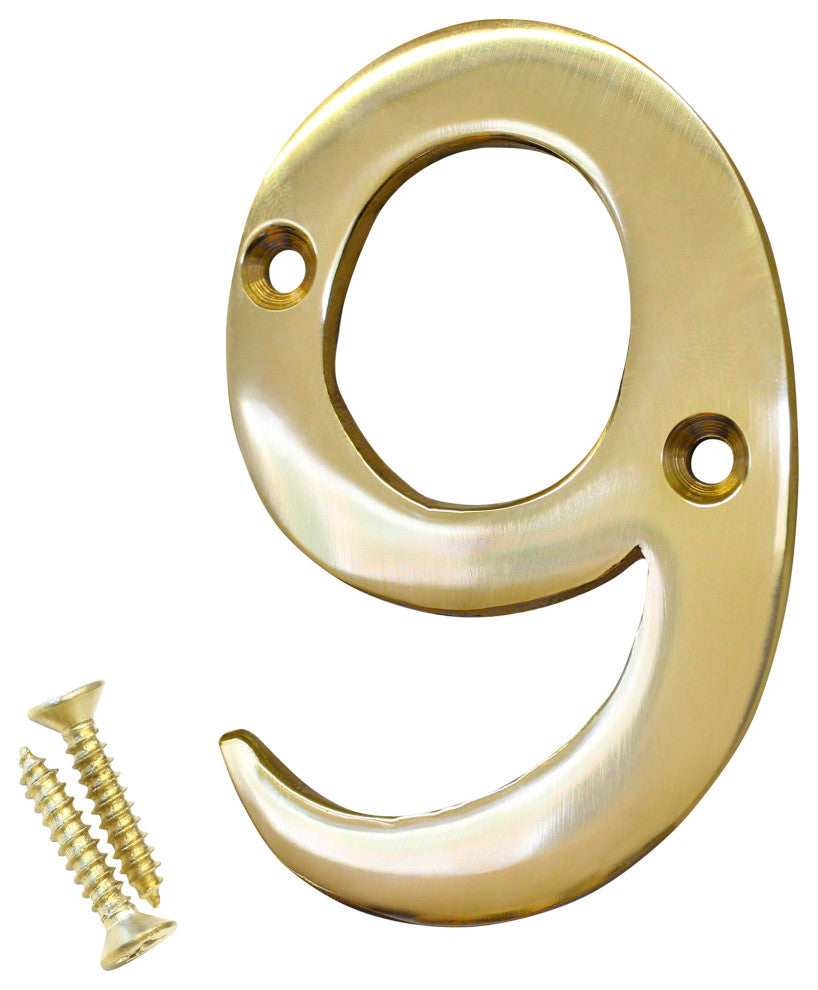RCH Hardware Brass Modern House Number, 3-Inch, Various Finishes, Polished Brass