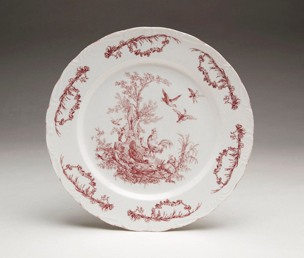 Crawford Porcelain Round Farmhouse Decorative Plate, Red/White