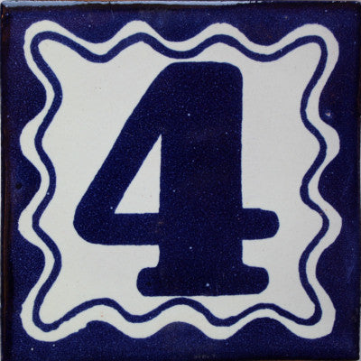 Blue Talavera Tile, Set of 3, Number Four