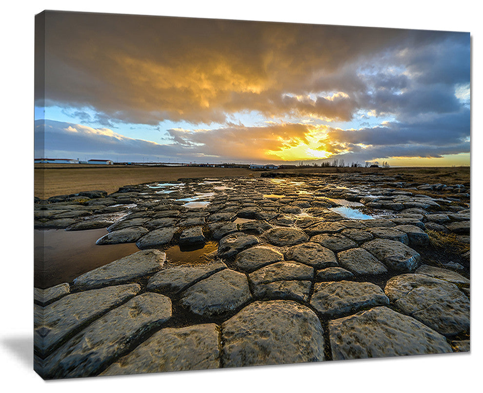 "Kirkjugolf Church Floor At Sunrise" Seashore Canvas Wall Art, 20"x12"