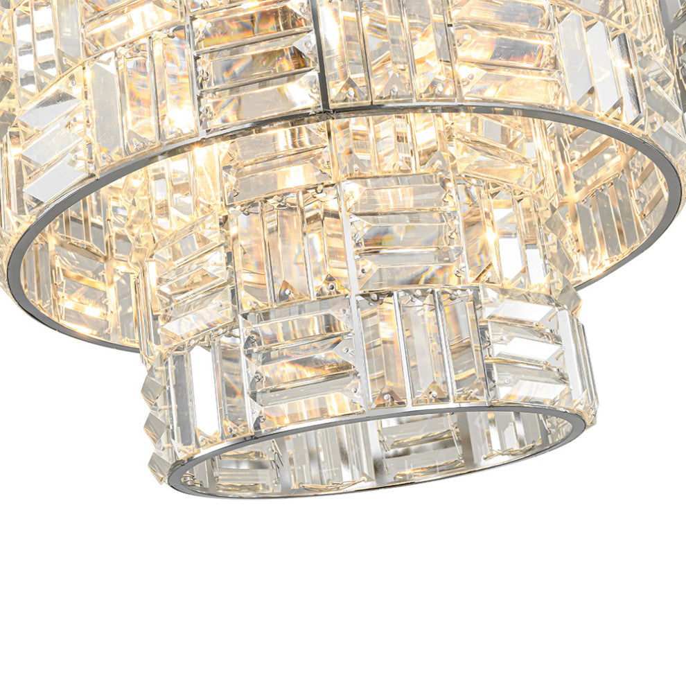 Luxury 11-Light Round Layered Chandelier With Crystal