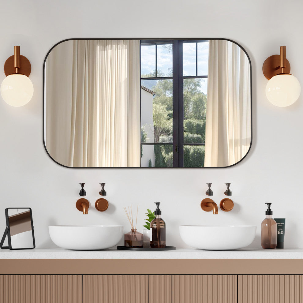 Trielle Rectangular Framed Bathroom Wall Mirror, Matte Black, 48"