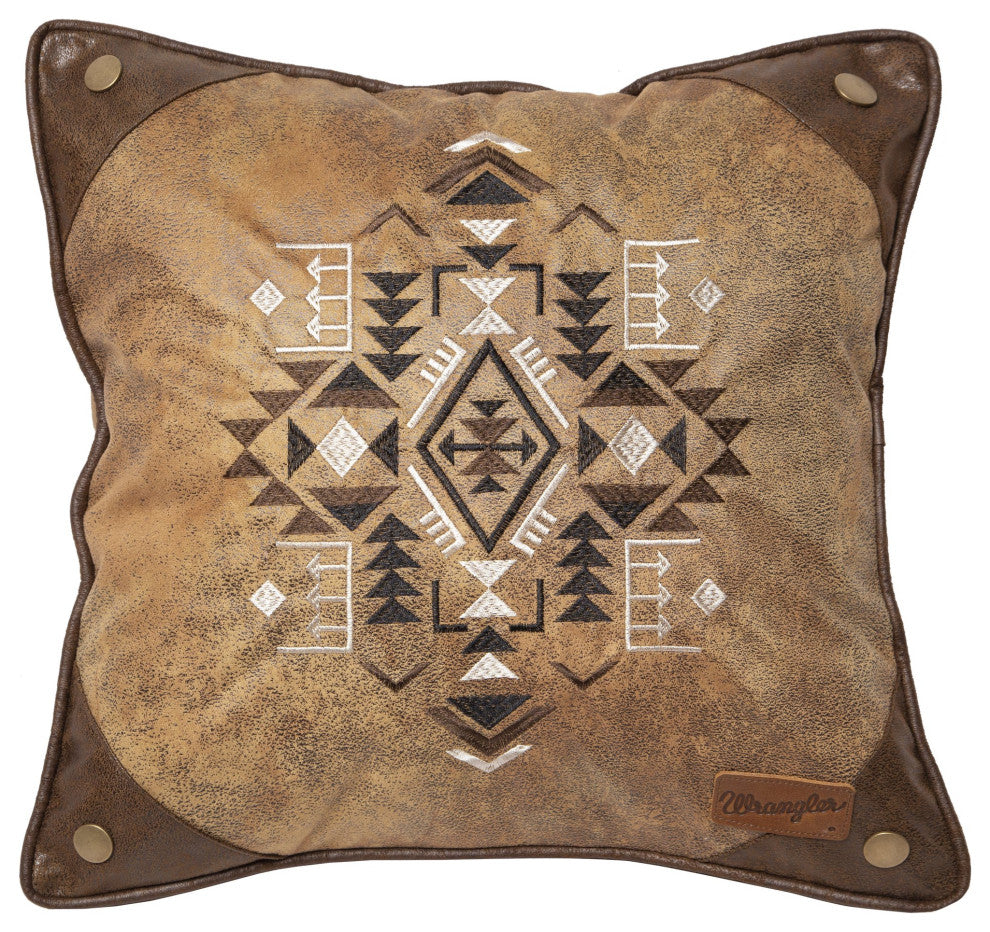 Wrangler Four corners Faux Leather Throw Pillow 18x18