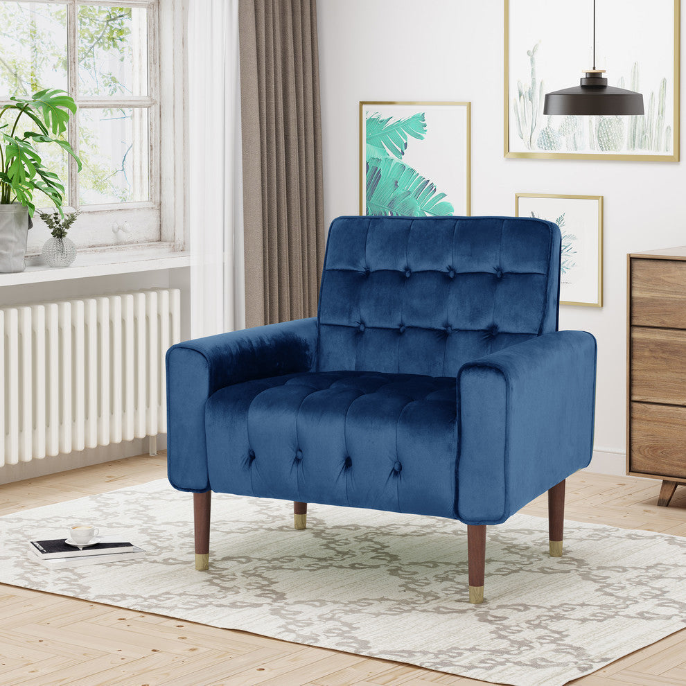 GDF Studio Betsy Modern Button-Tufted Waffle Stitching Velvet Armchair, Navy Blue