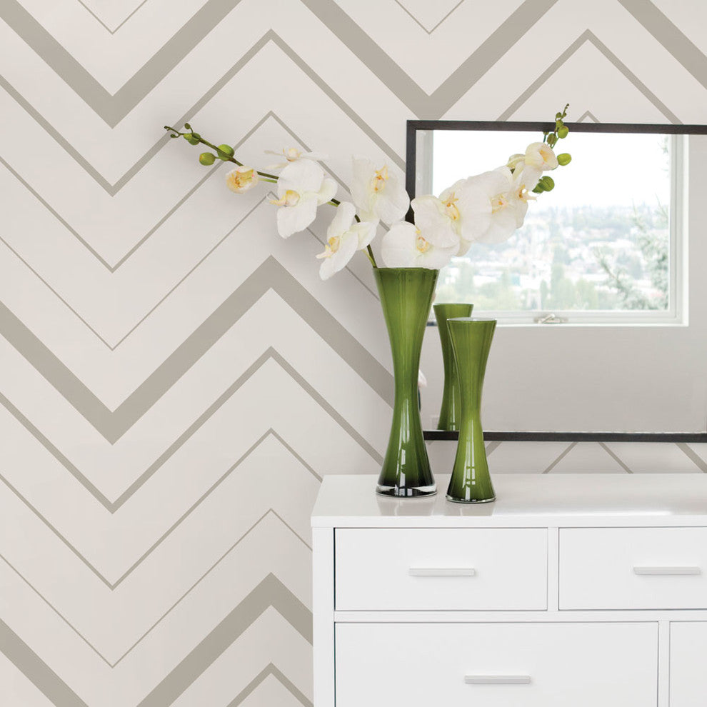 Chevron Bold Peel and Stick Vinyl Wallpaper, Gray, 24"w X 60"h