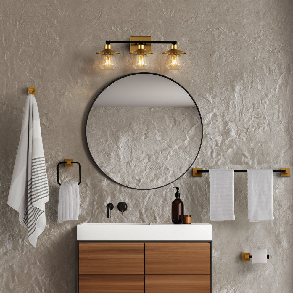 3-Light Industrial Vanity Light With Bathroom Hardware Accessory Set, 5-Piece